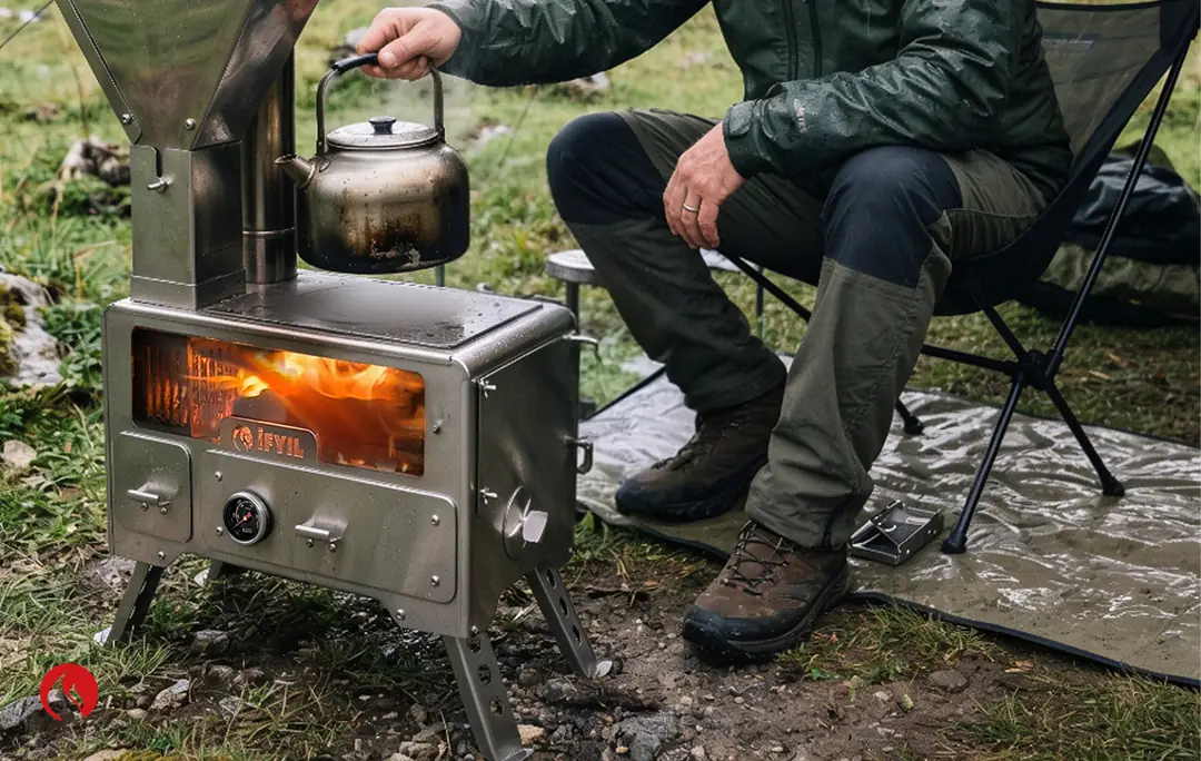 İFYIL Pelet Yakıtlı Kuzineli Kamp Sobası ile çay hazırlama