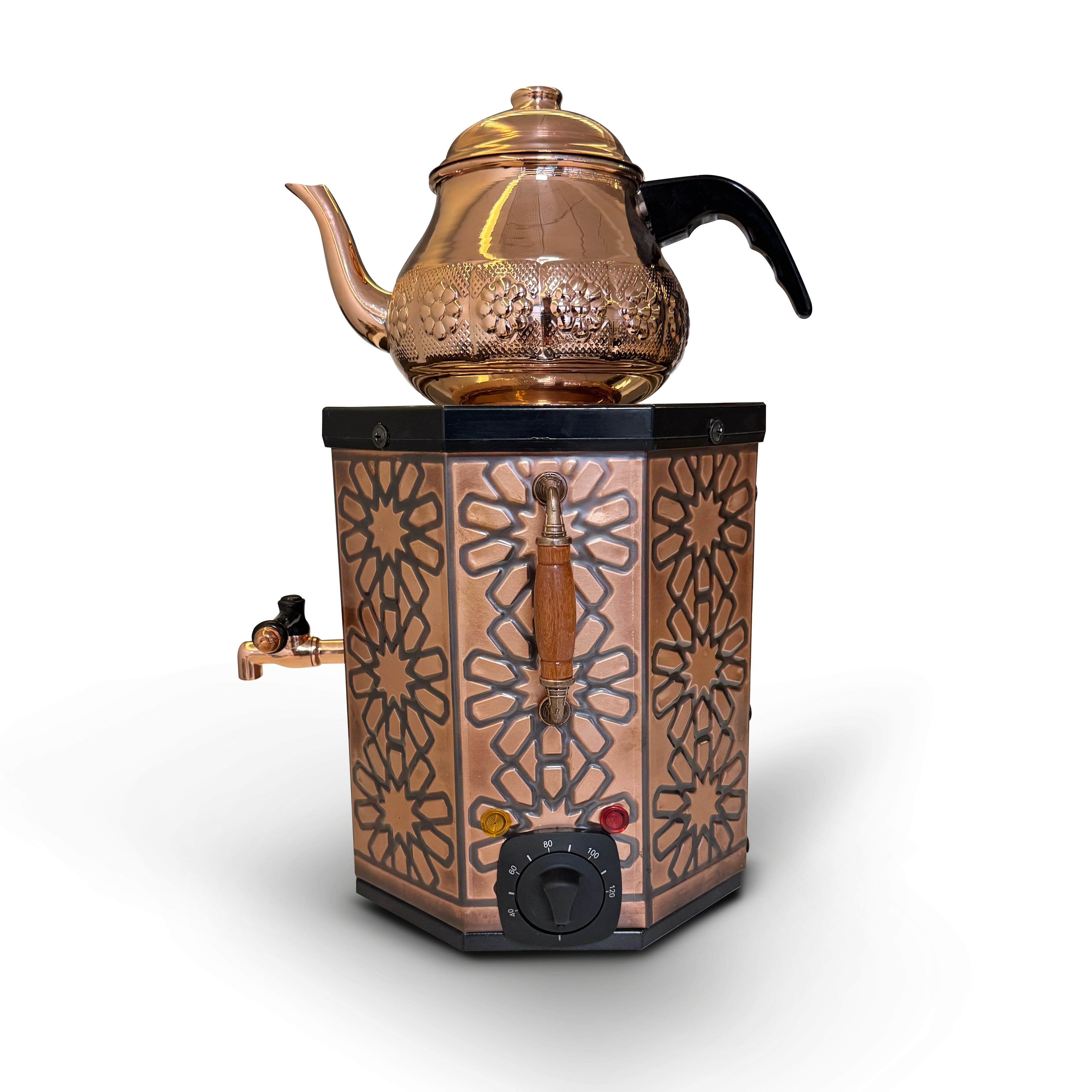 Nostaljik Jelli Bakır İşlemeli Çay Semaveri - 3 Litre (Bakır Demlik Hediyeli)