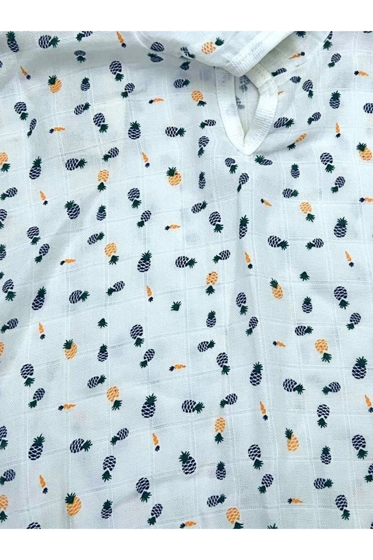 Tropical Meyve Ananas Desenli Organic Muslin Panço