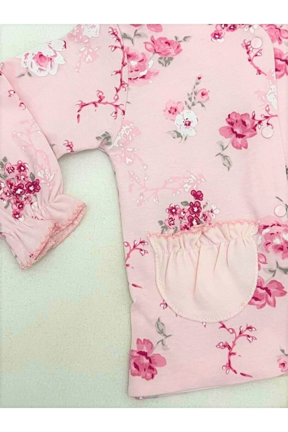 Rose Desenli Penye Cepli 4 Parça Hastane Çıkışı Pembe