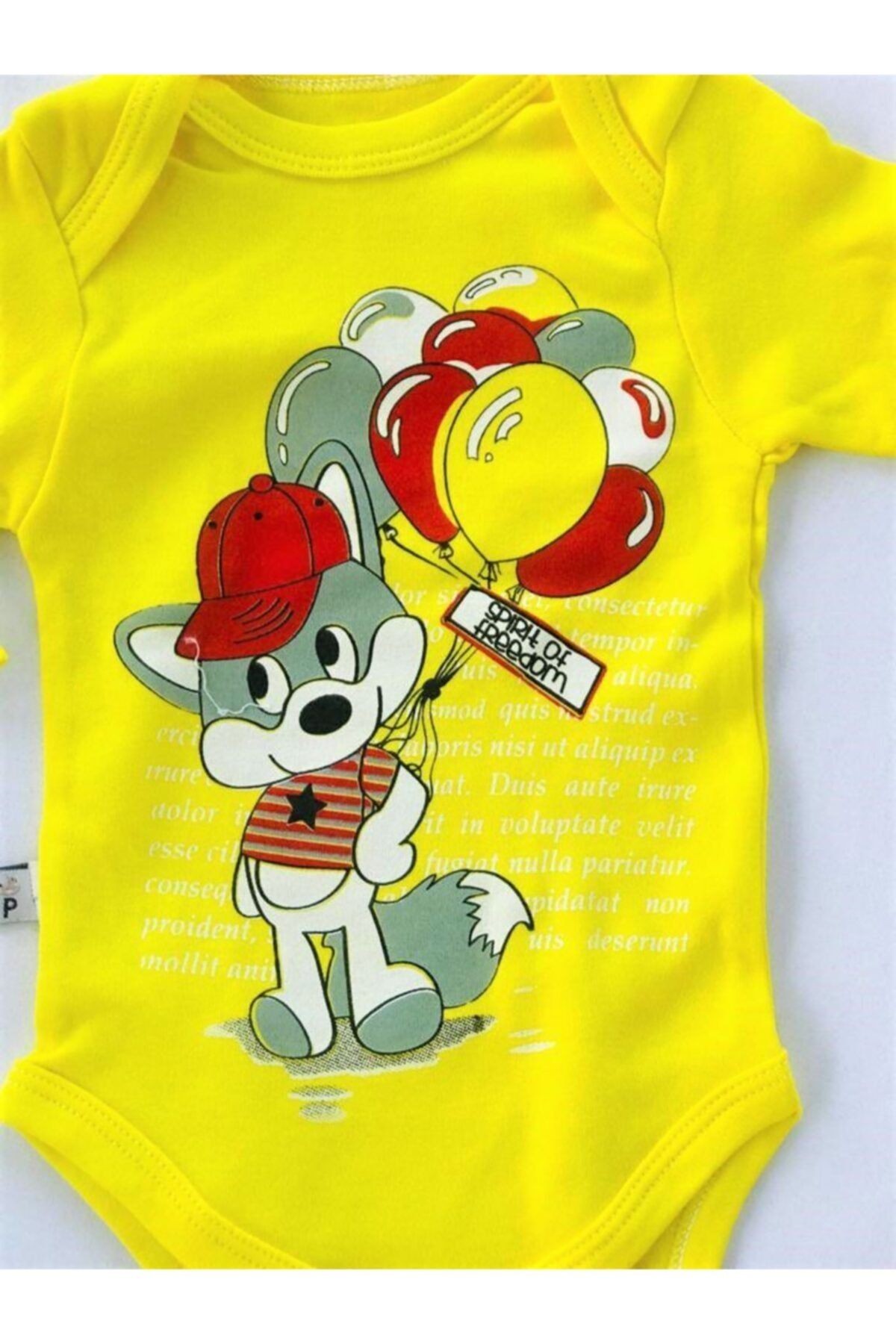 Unisex Bebek Sarı Renkli Balon Desenli Şapkalı Set 3'lü