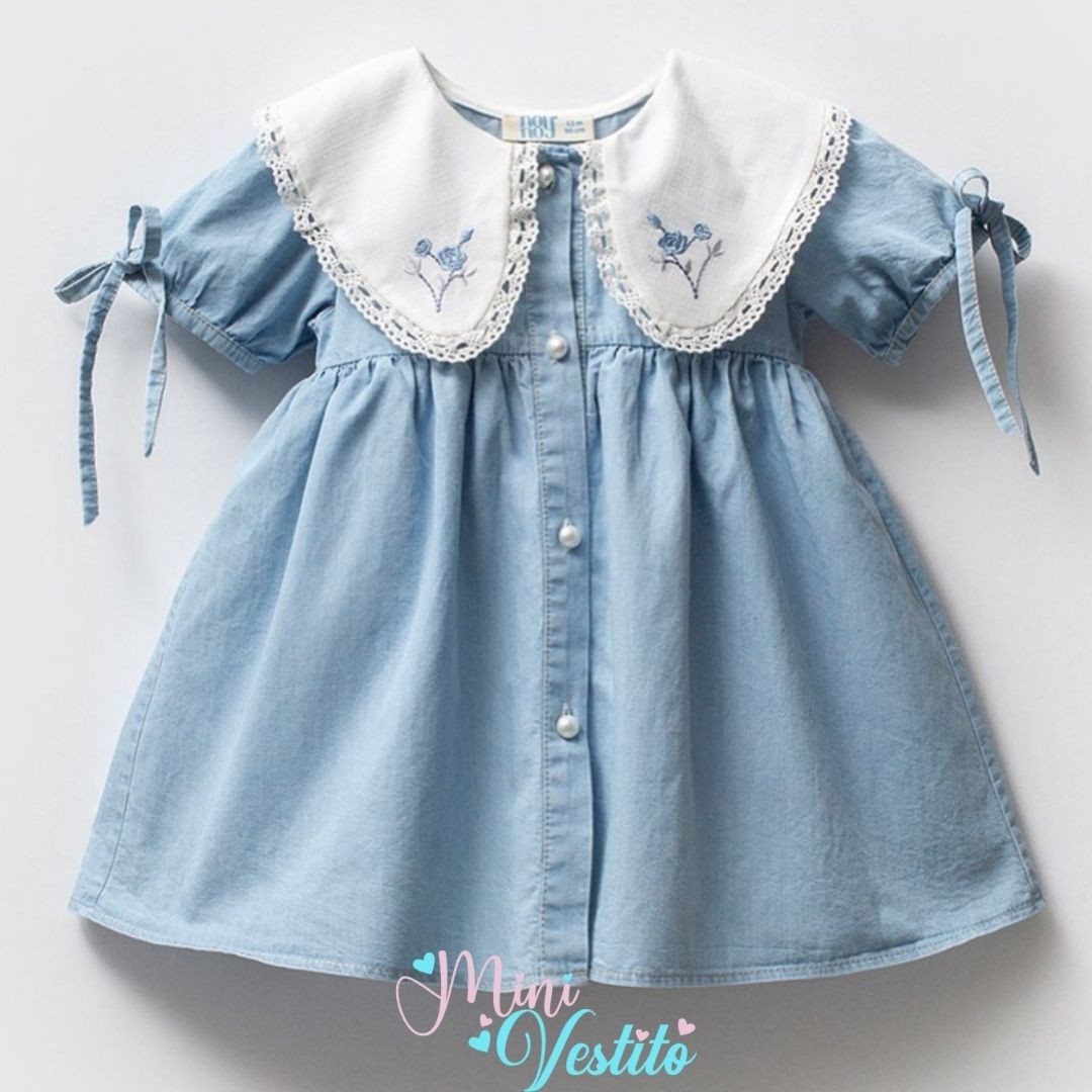Mavi Gül 🌹 Nakışlı Dantel Yaka Elbise 👗👗