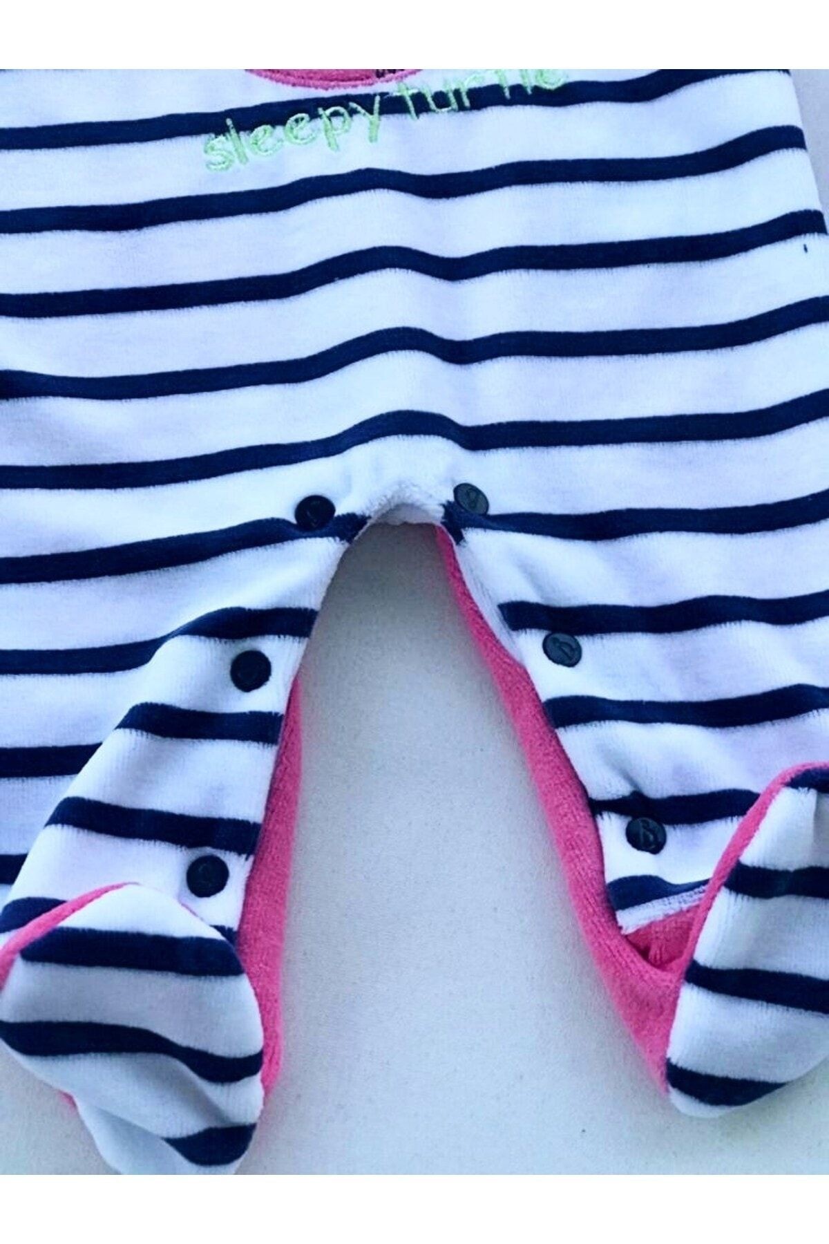 Sleepy Turtle Uyuyan Kaplumbağa Indigo Çizgili Patikli Kadife Tulum Bebitof Baby