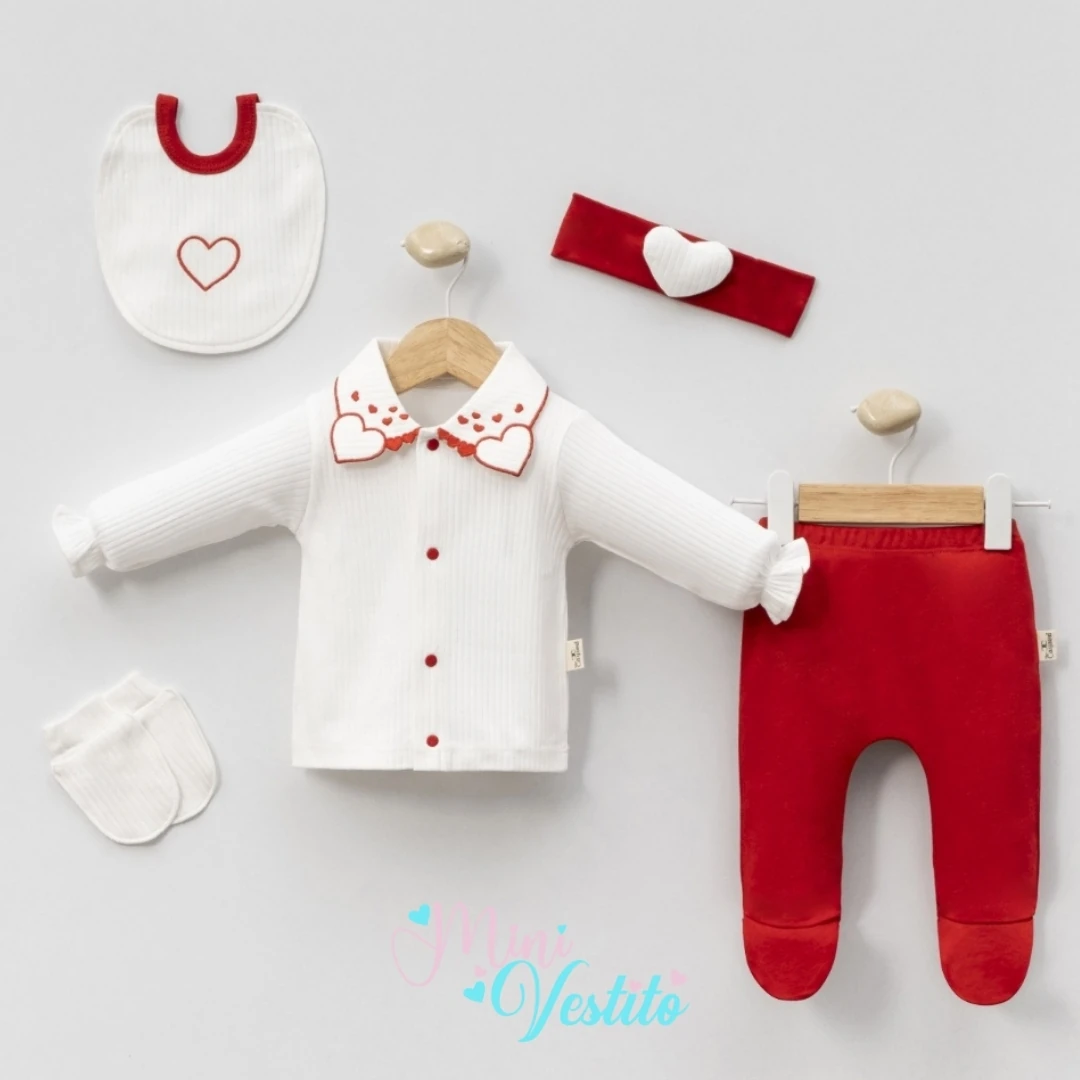 Yakası Kalp Desenli Bandanalı 5 Li Hastane Çıkışı