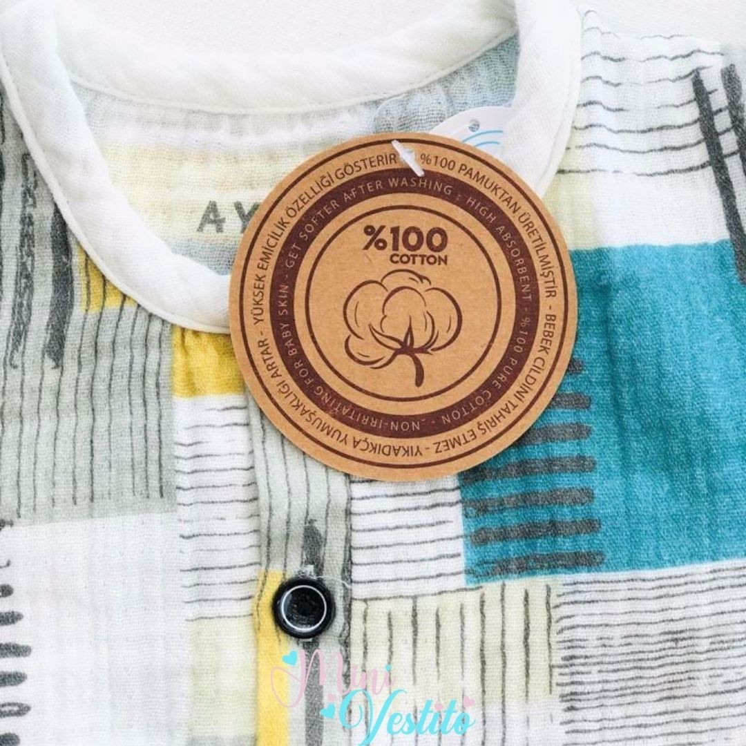 Benedict Organic Muslin Kareli Ikili Takım