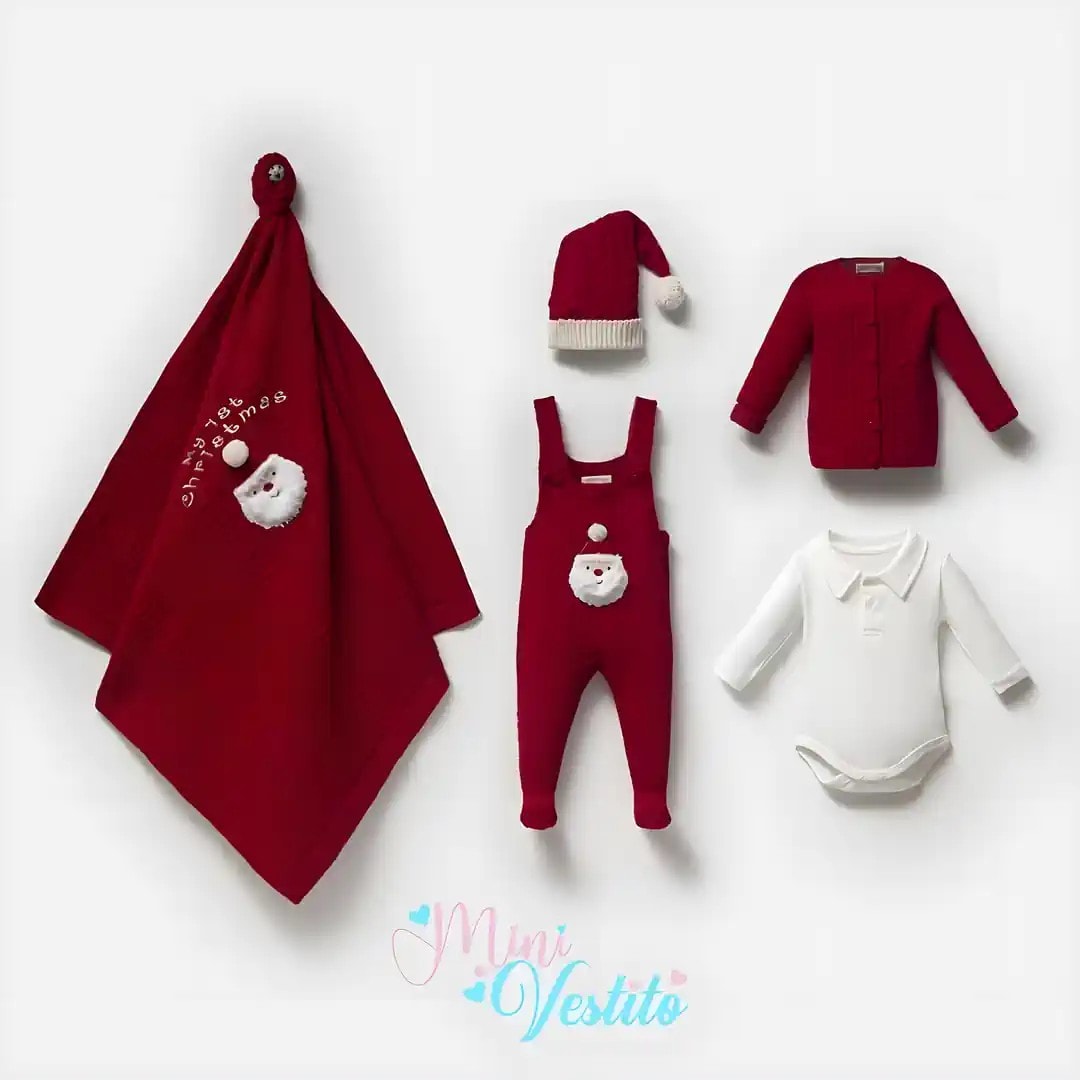 Christmas Noel Baba Desenli Patikli % 100 Organik Pamuk Triko 5 Li Set