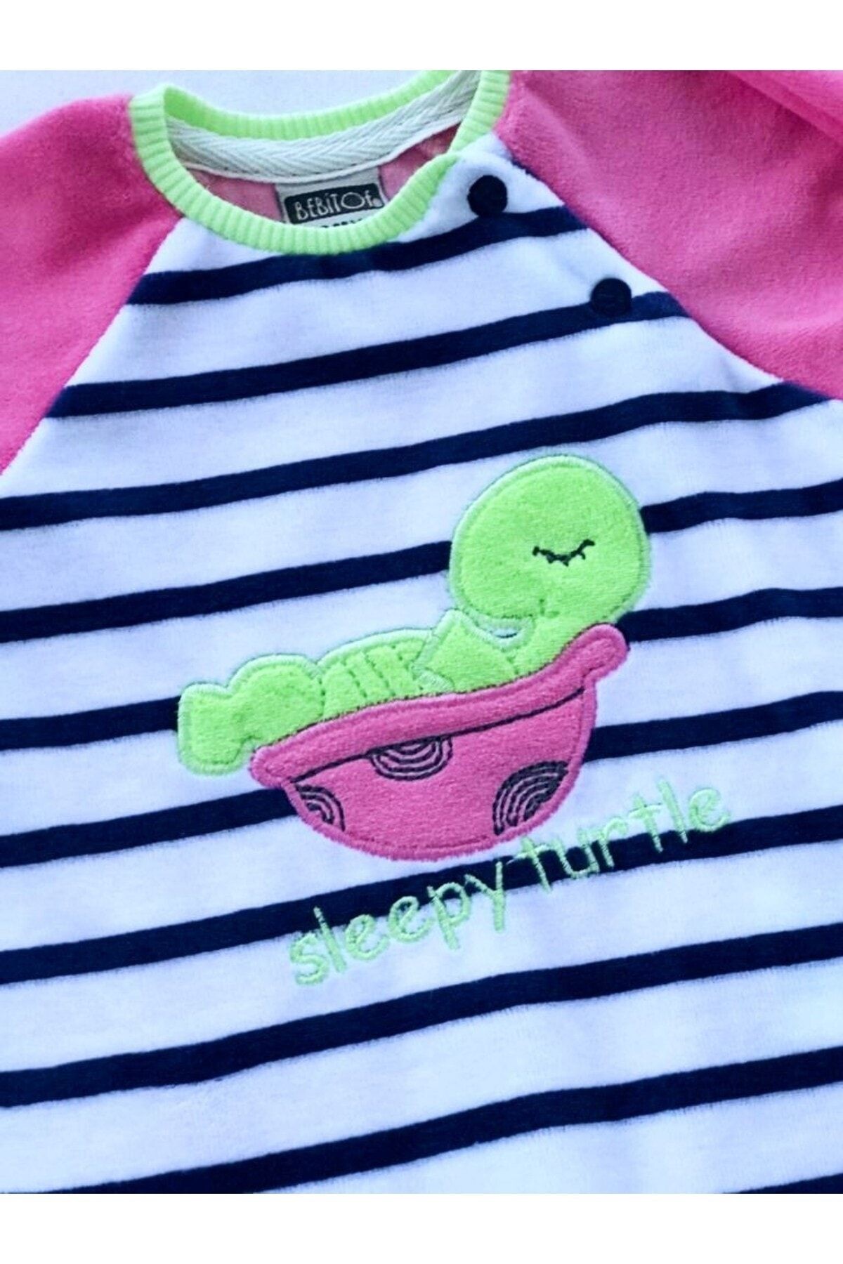 Sleepy Turtle Uyuyan Kaplumbağa Indigo Çizgili Patikli Kadife Tulum Bebitof Baby
