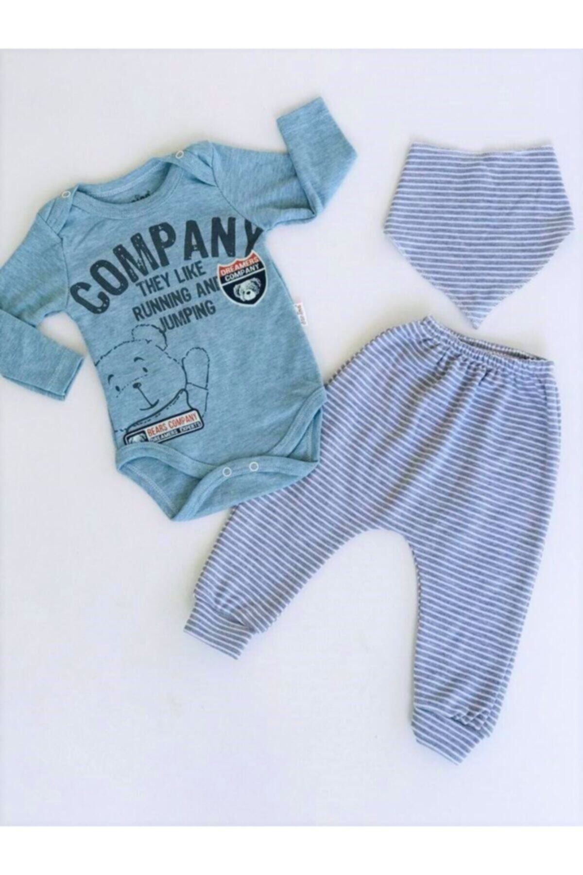 Unisex Bebek İndigo Company Baskılı Fularlı 3'lü Set