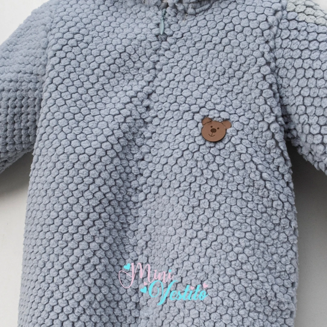 Balık Sırtı Desenli Kapüşonlu Fermuarlı Tulum