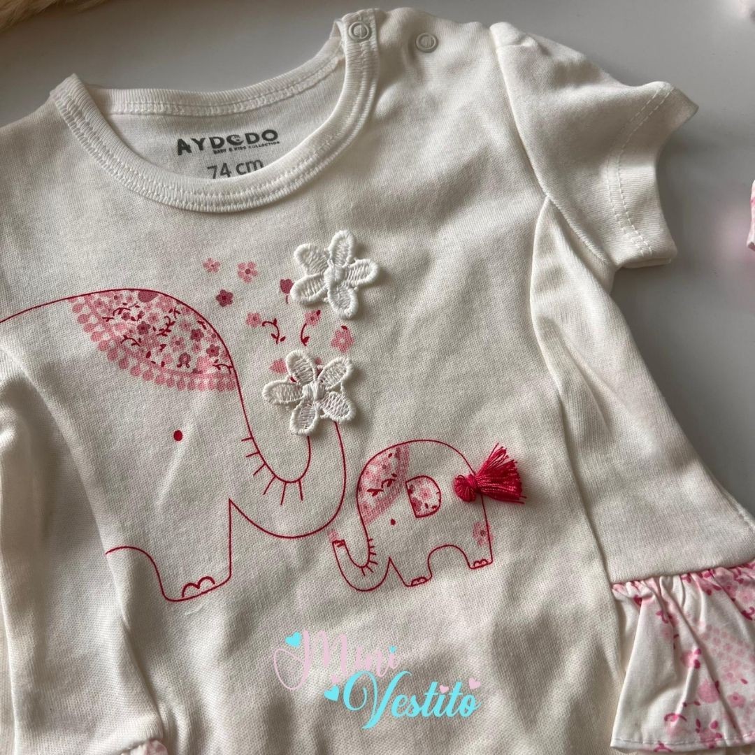 Minik Fil Desenli Fistolu Bandanalı Çıtçıtlı Tulum