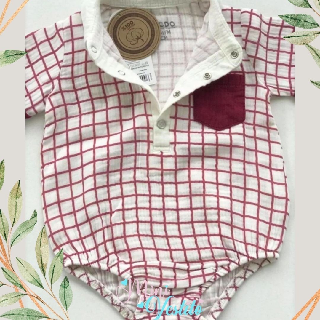 Bebek Bordo Kısa Kollu Yakalı Çıtçıtlı Takım - Baby Boss Organic Muslin