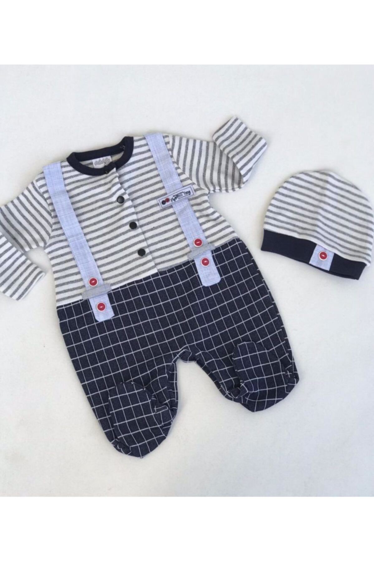 Baby Boss Sahte Askılı Şapkalı Tulum