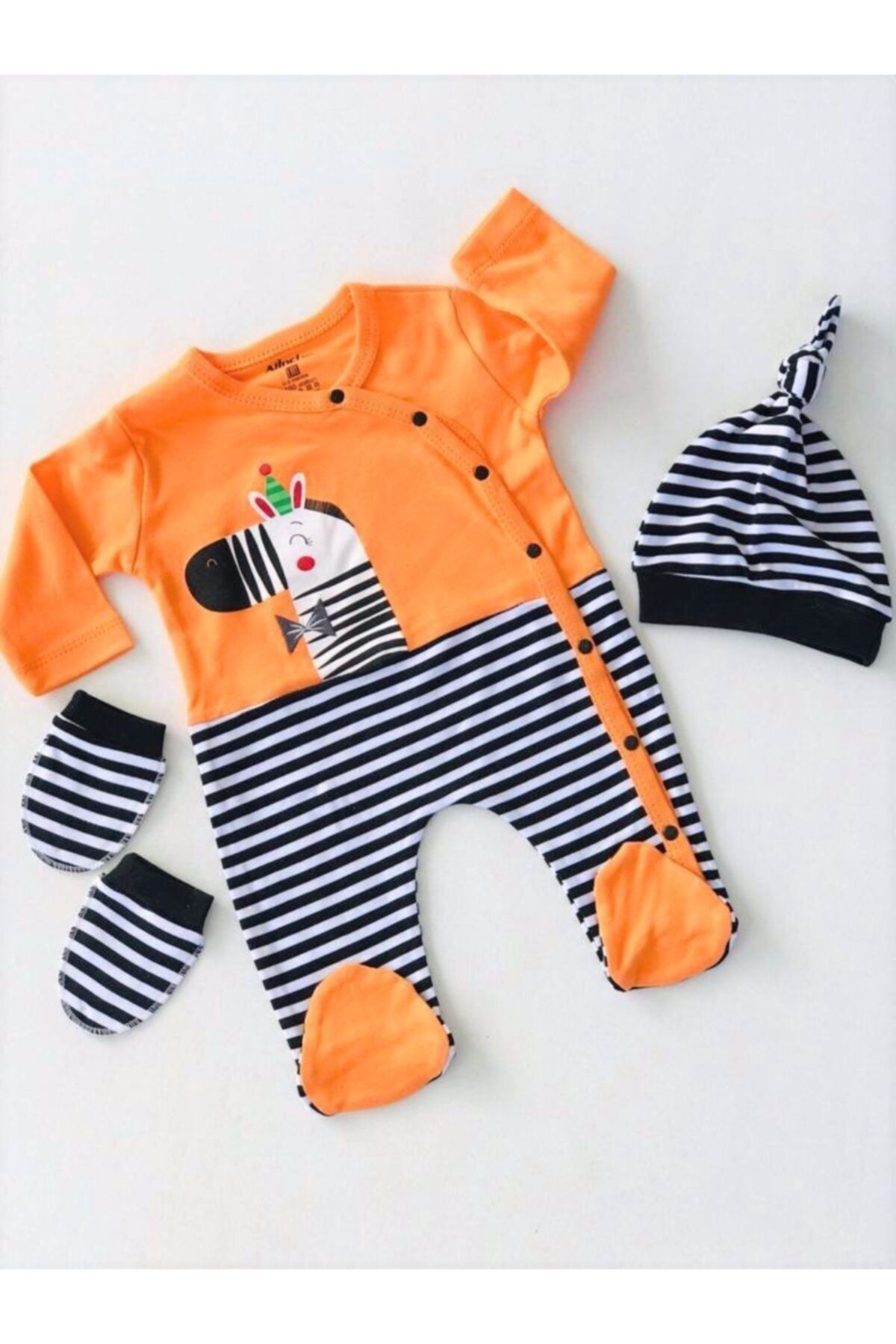 Unisex Turuncu Baby Boss Zebra Desenli 3lü Set