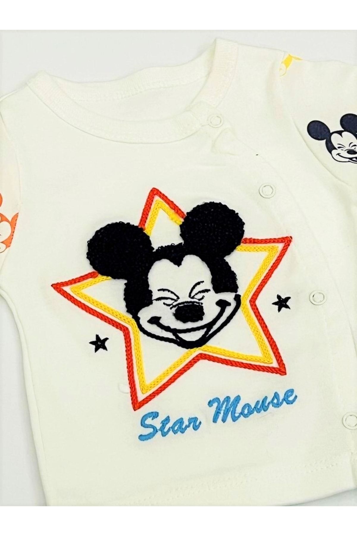 Star Mouse Nakışlı Kendinden Eldivenli Önden Çıtçıtlı Ikili Takım