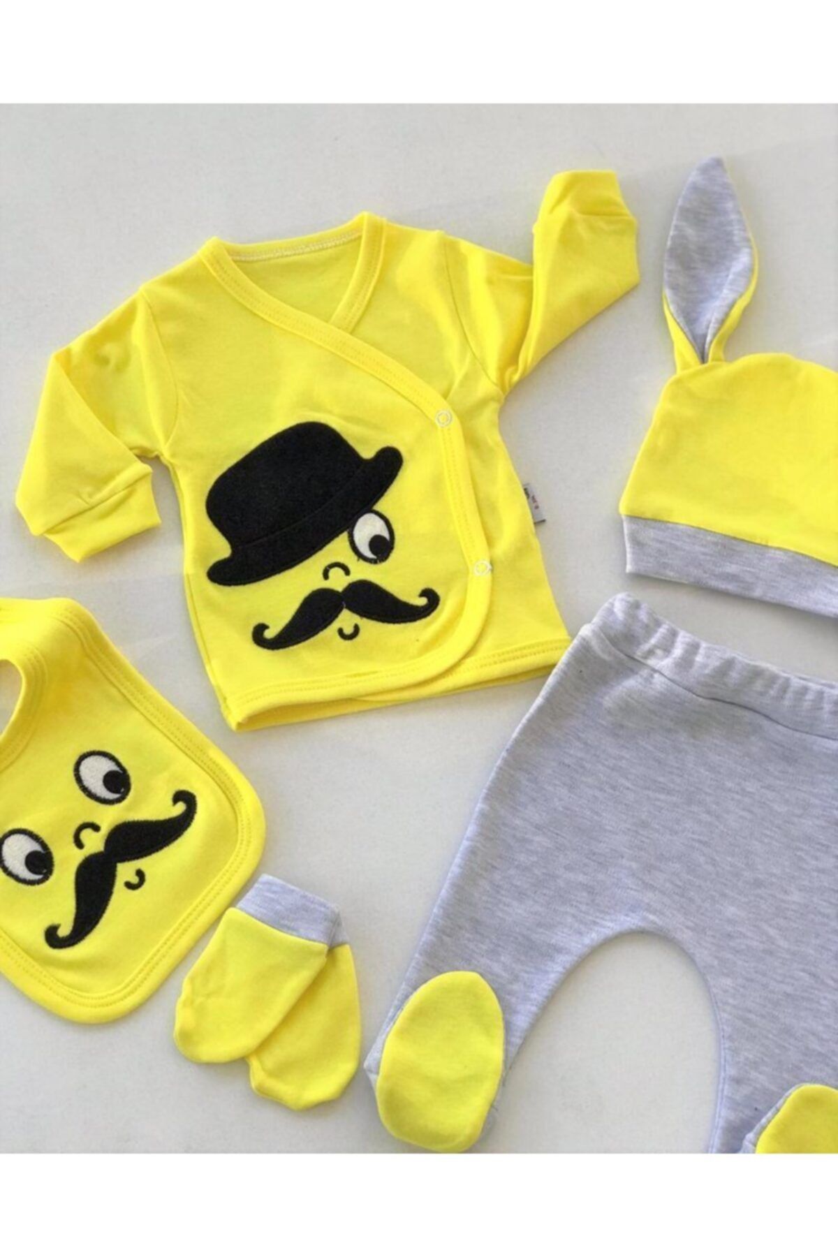 Baby Boss Şapka-bıyık Desenli 5 Li Set Sarı