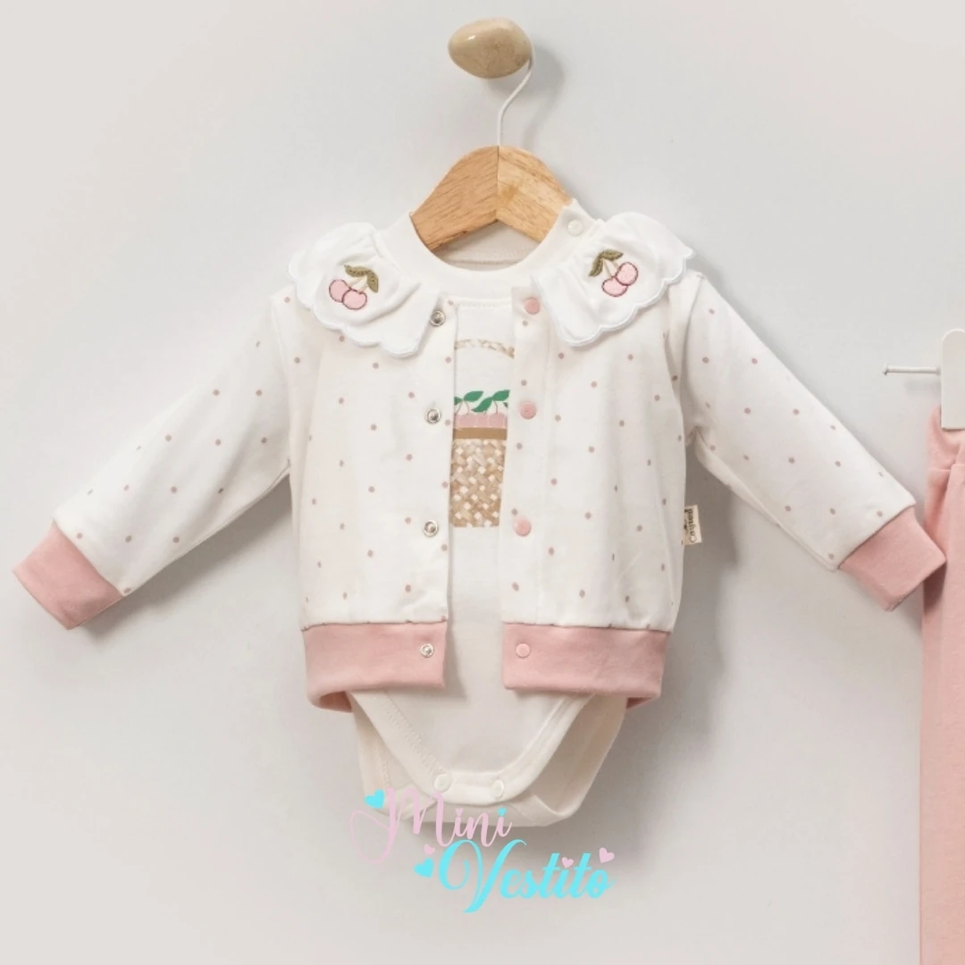 Mini Cherry Desenli Ponpon Lu 3 Lü Takım