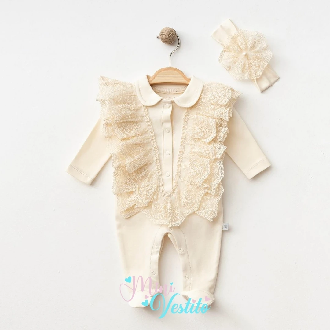 Full Dantelli V Yakalı Bandanalı Çıtçıtlı Tulum