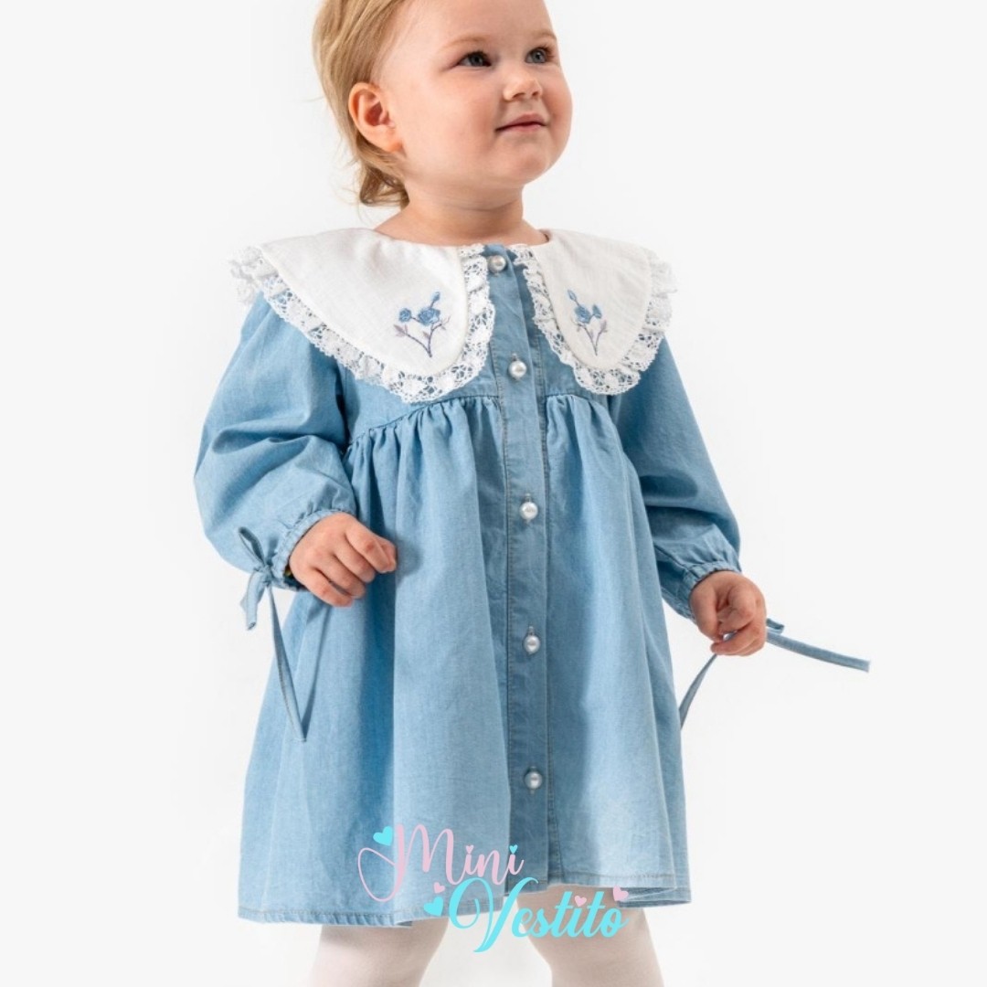 “Lace Blossom Uzun Kollu  Denim Elbise”