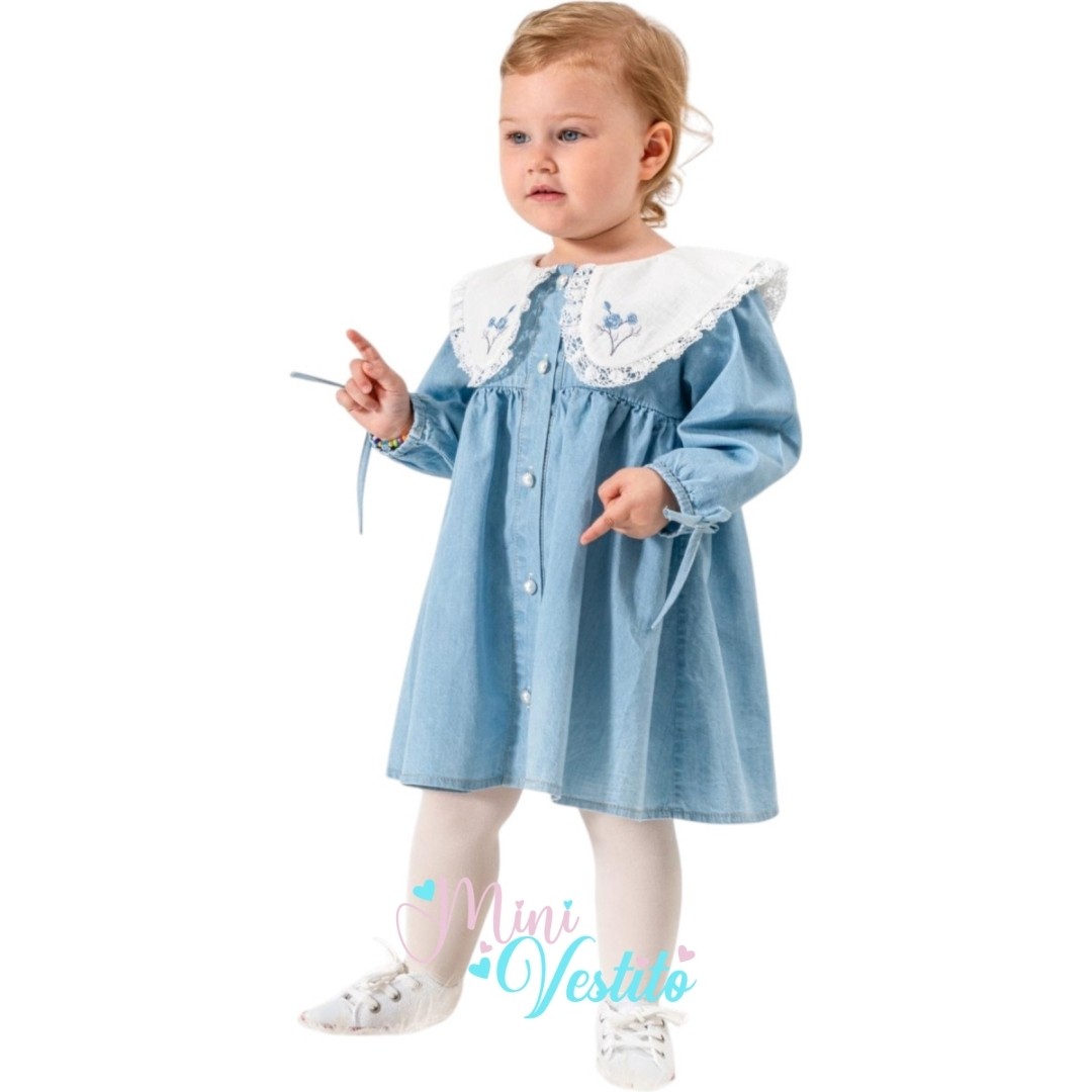 “Lace Blossom Uzun Kollu  Denim Elbise”