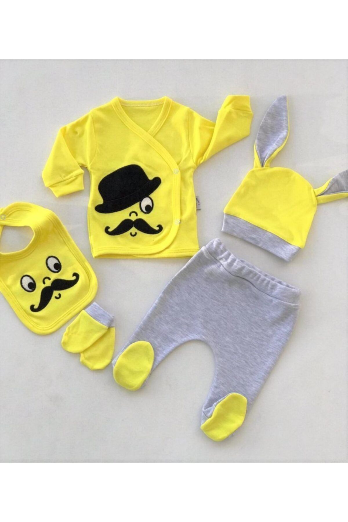 Baby Boss Şapka-bıyık Desenli 5 Li Set Sarı