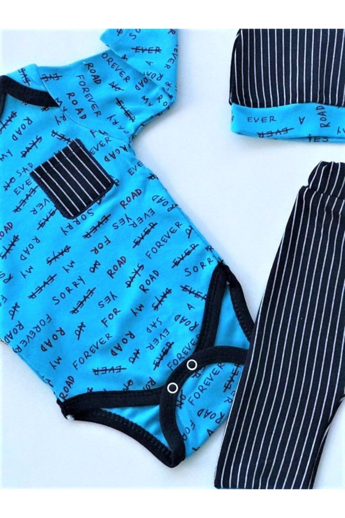 Unisex Bebek Mavi Forever Days Şapkalı 3'lü Set