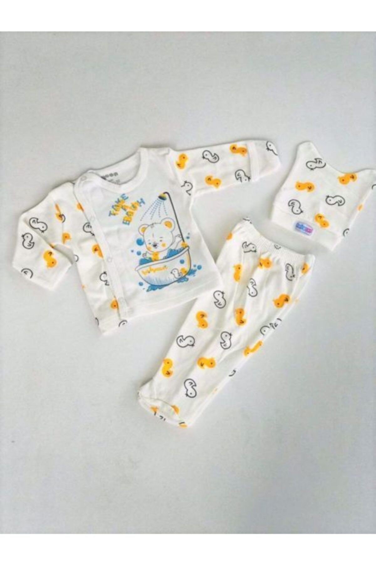 Unisex Bebek Ördek Baskılı Zıbın Takımı
