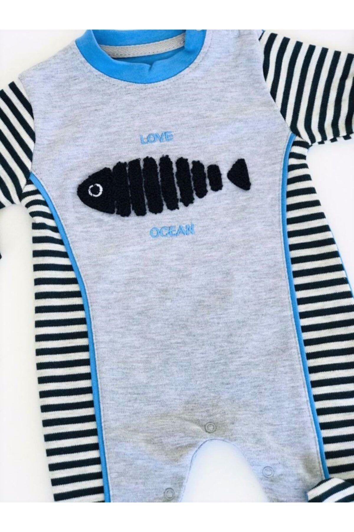 Unisex Bebek Gri Mavi Boss Love Ocean Zıbın