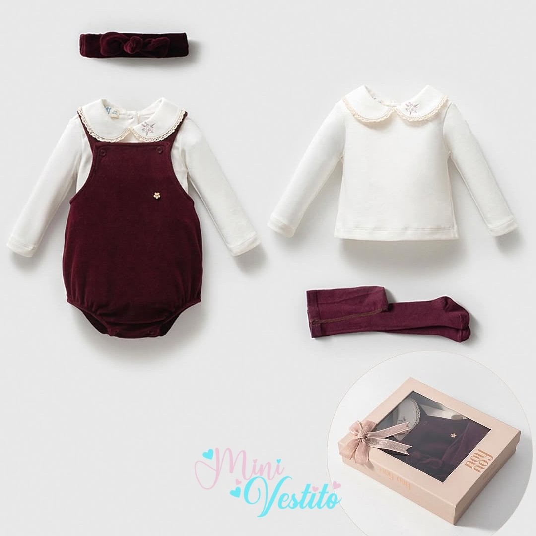Mini Style Rachel Yakası İşleme Ve Dantelli Bordo Takım