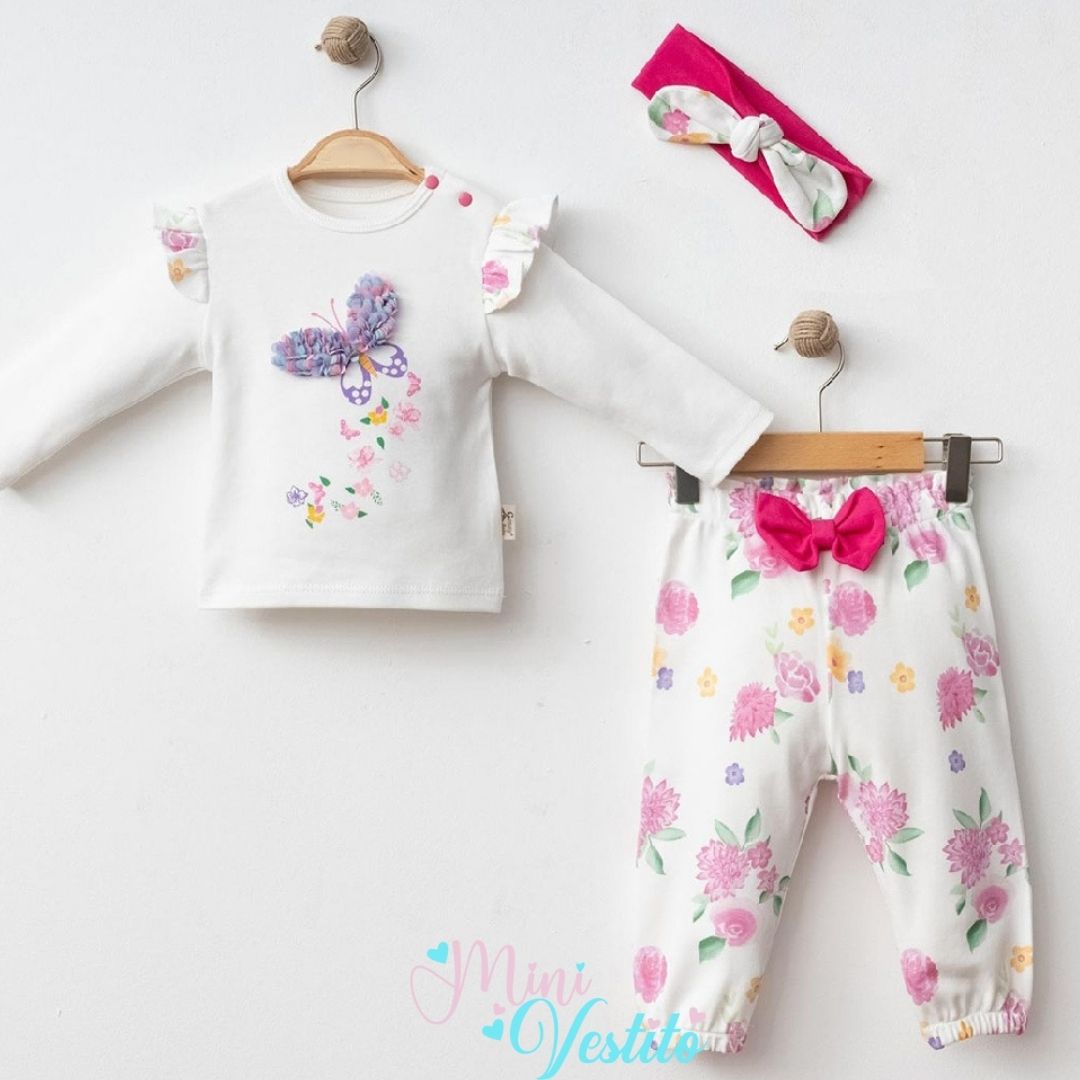 Butterfly Çiçek Ve Kelebek Desenli Bandanalı Takım