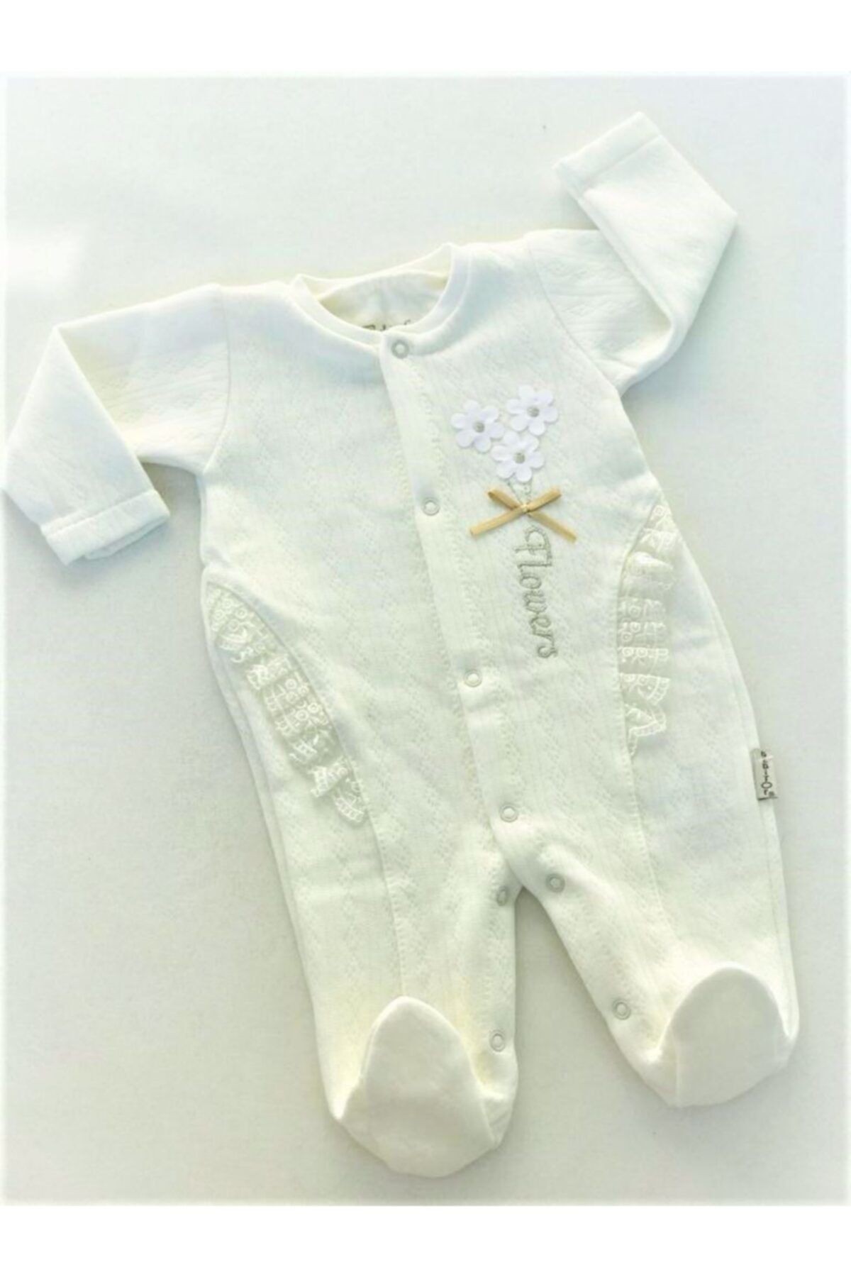 Baby Boss Flowers Nakışlı Fistolu Kapitone Tulum Ekru