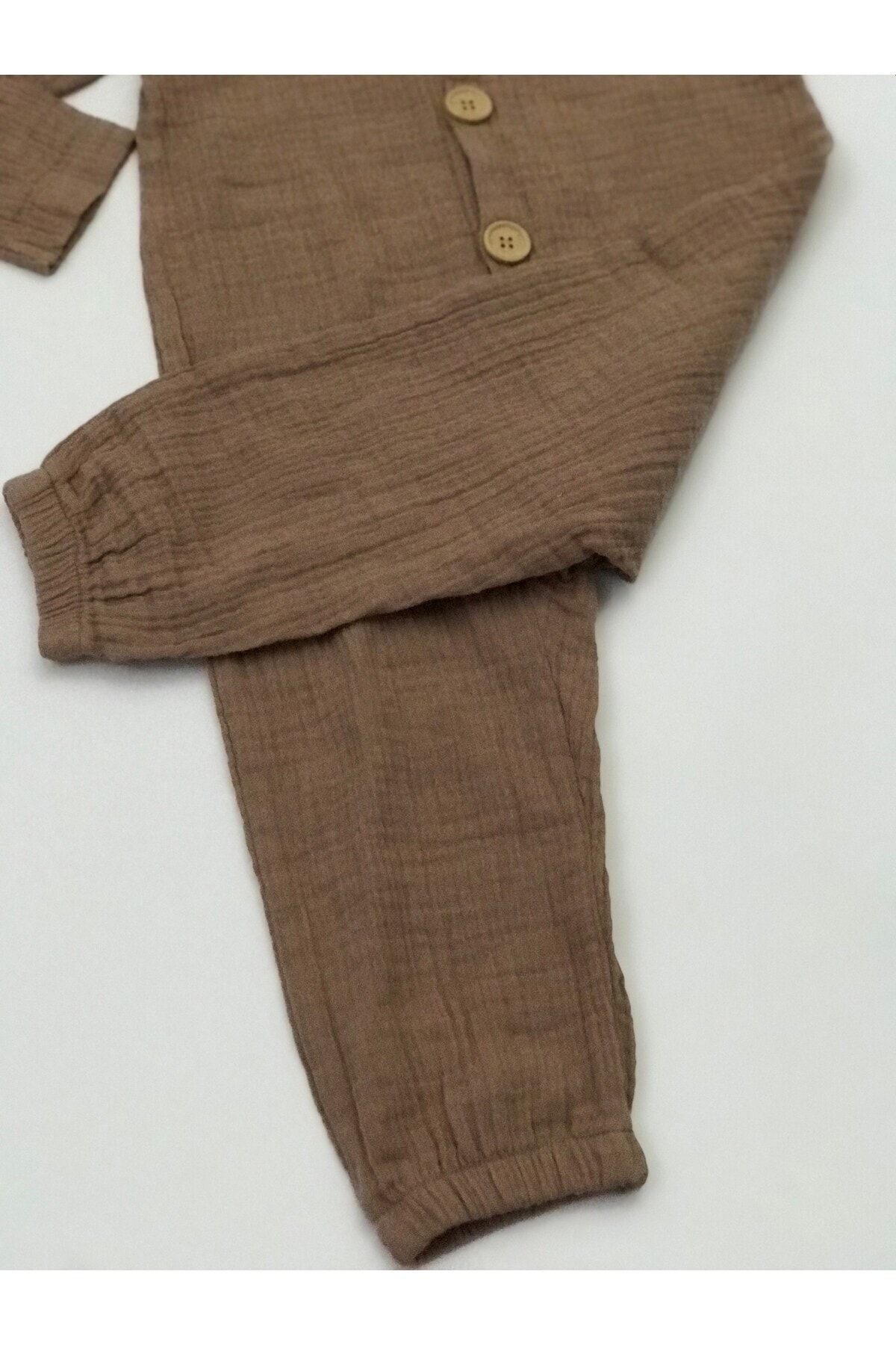 Düğmeli Uzun Kollu Organic Muslin Tulum