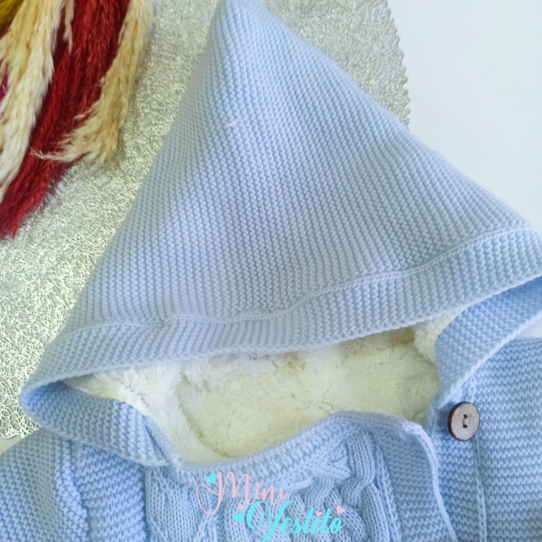 London İçi Peluşlu Kapuşonlu Yandan Düğmeli Triko Tulum