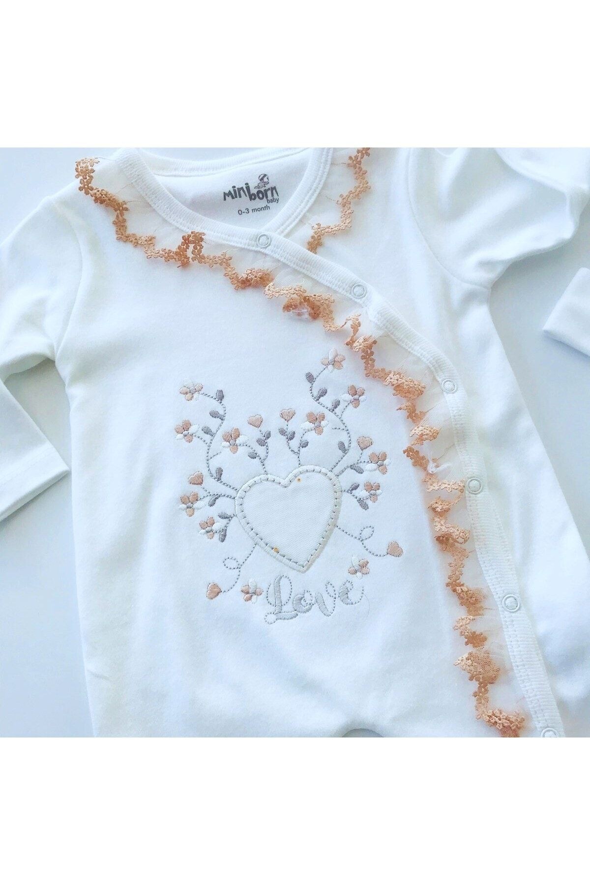Mg Kids Kalp Nakışlı Dantelli Bandanalı Çıtçıtlı Tulum