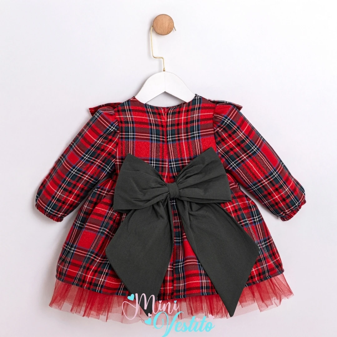 Yılbaşı Desenli Tüllü Arkası Fiyonklu Elbise⚡⚡