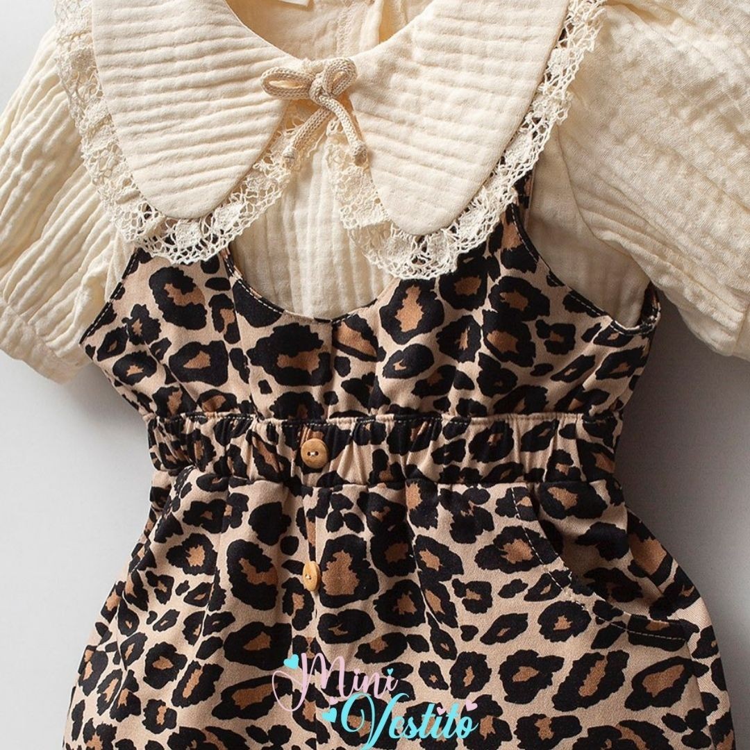 🐆 “Mini Diva” Leopar Askılı Tulum & Dantel Yakalı Bluz Takımı