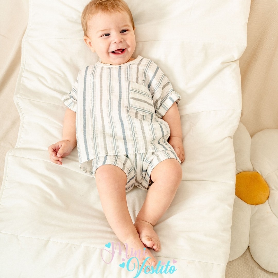 🌿 Archil Doğal Çizgiler Erkek Bebek Yazlık İkili Takım