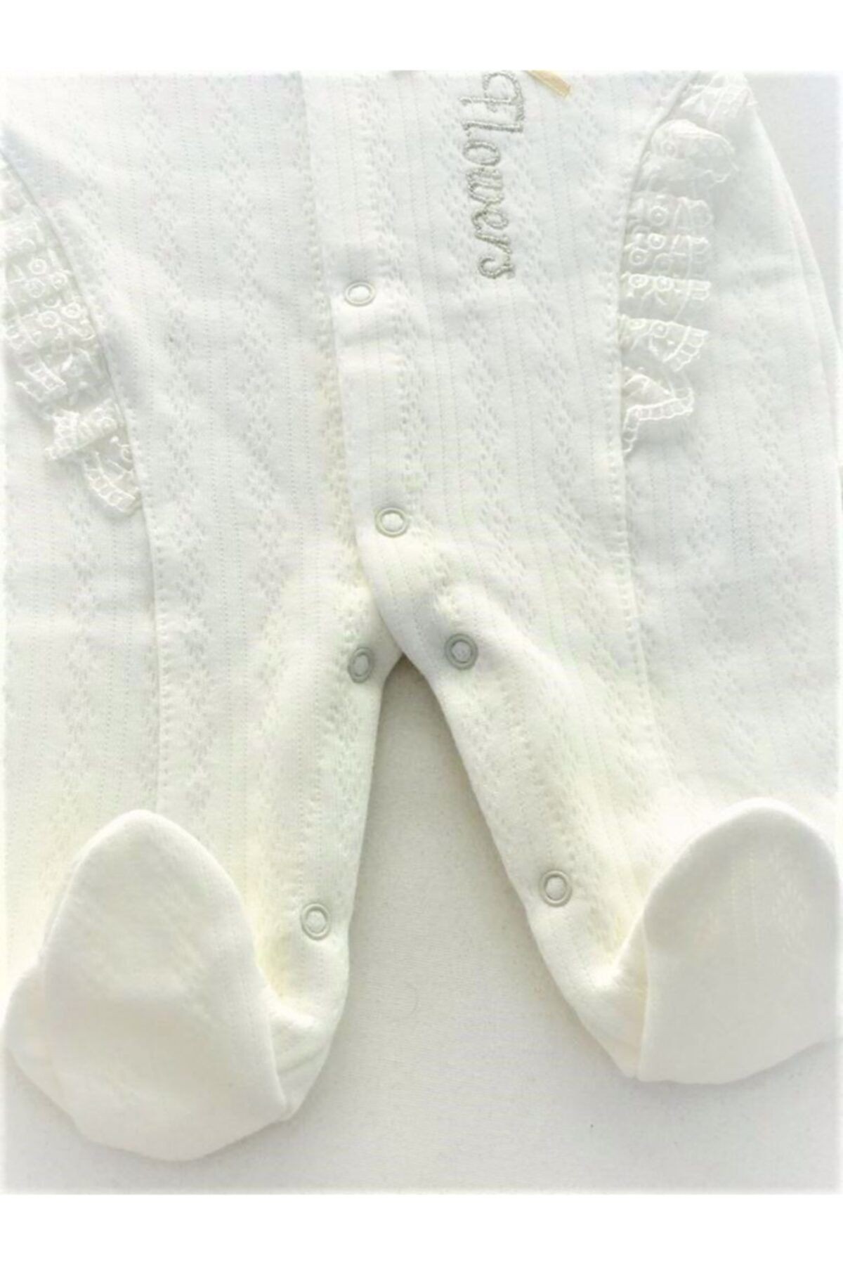 Baby Boss Flowers Nakışlı Fistolu Kapitone Tulum Ekru