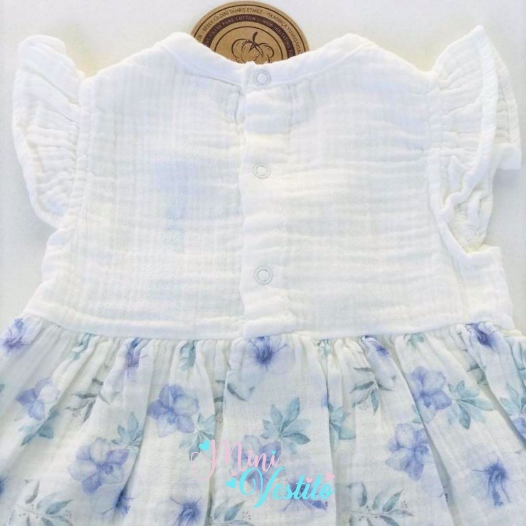 Organic Muslin Çiçek Desenli Fırfır Detaylı Külotlu Elbise