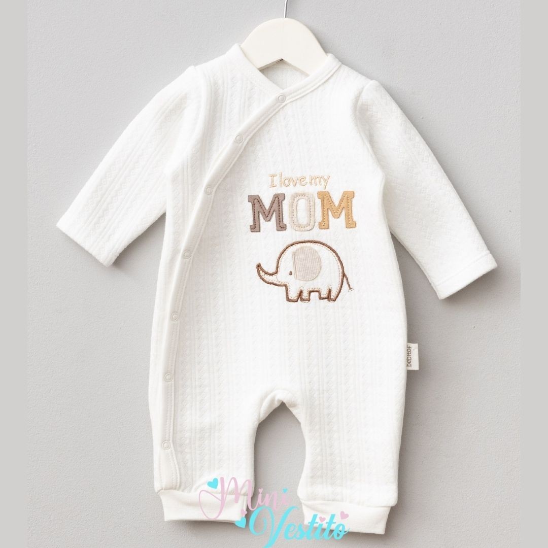 I Love My Mom Desenli Şanşlı Elephant Çıtçıtlı Tulum