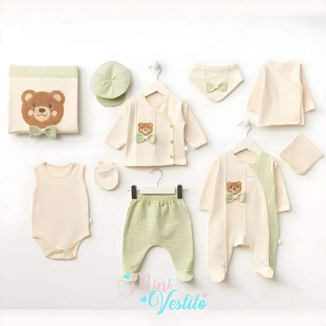 Samuel Ayıcık Desenli Papyonlu Kasket Şapkalı 10 Parça Hastane Çıkışı