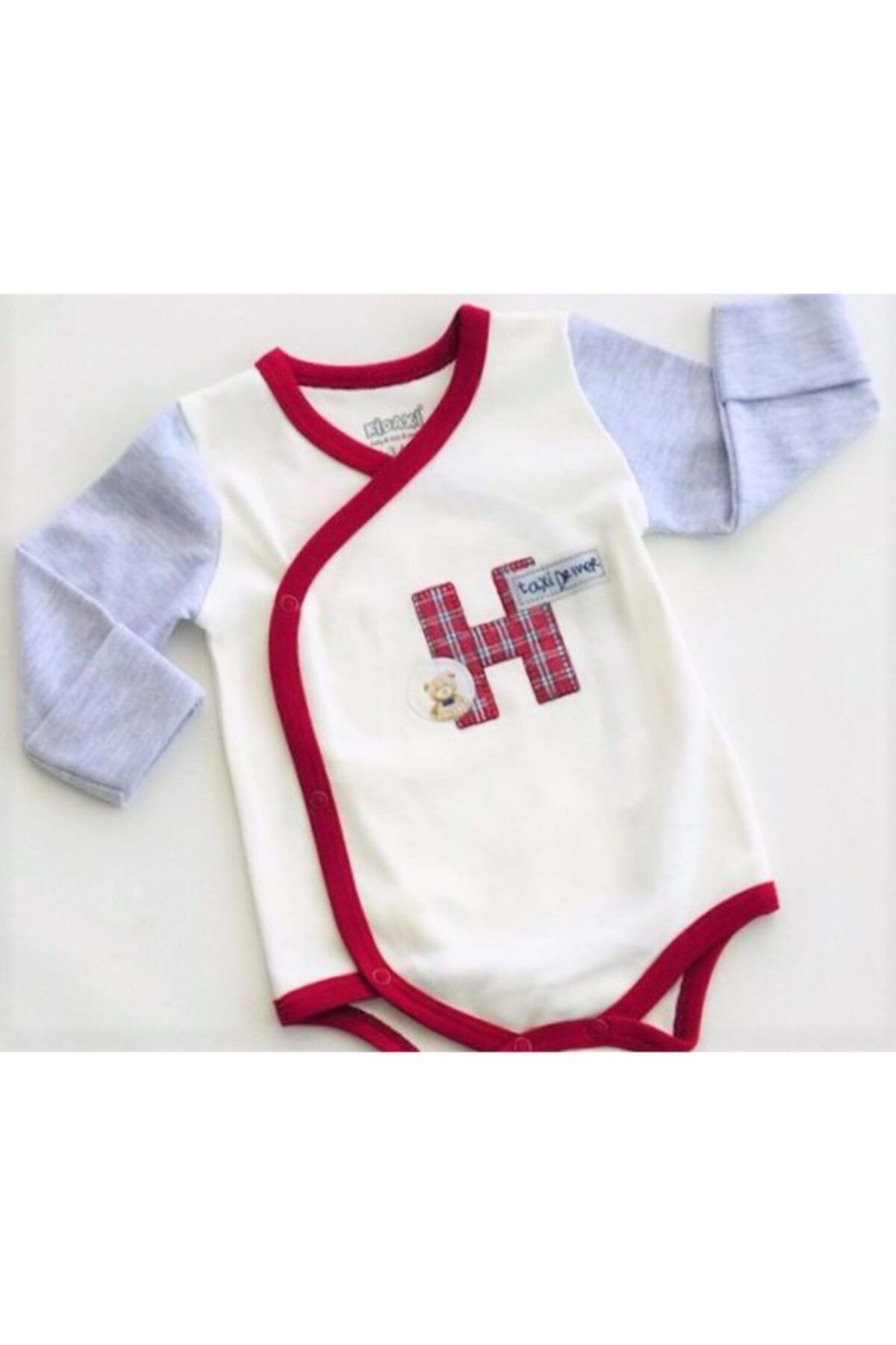 Unisex Bebek Baby Boss Taxi Drive Temalı Gizli Eldivenli Piti Kare Bordo Şeritli  Body