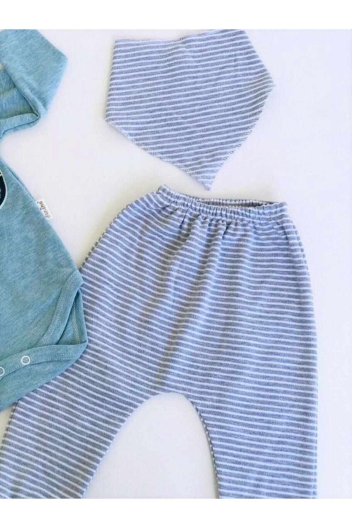 Unisex Bebek İndigo Company Baskılı Fularlı 3'lü Set