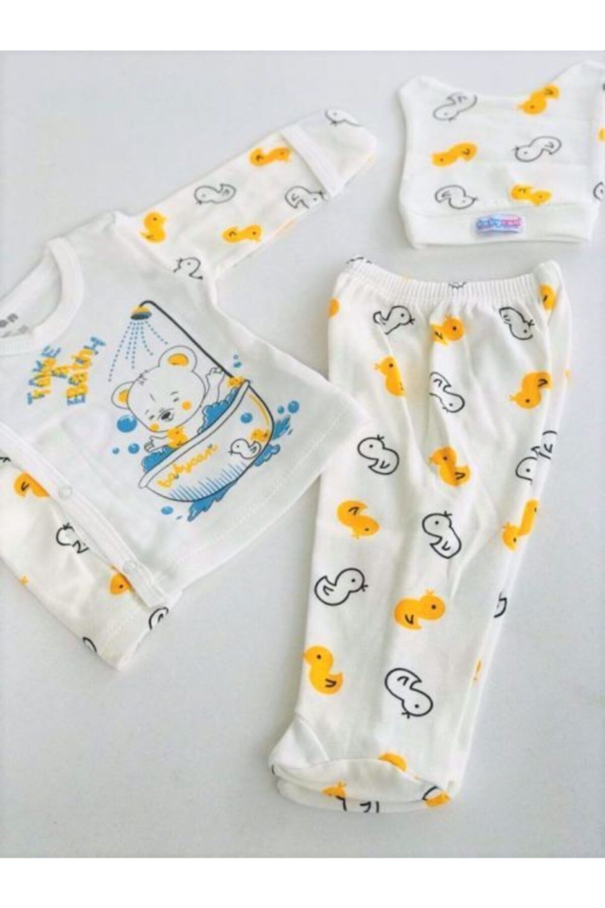 Unisex Bebek Ördek Baskılı Zıbın Takımı