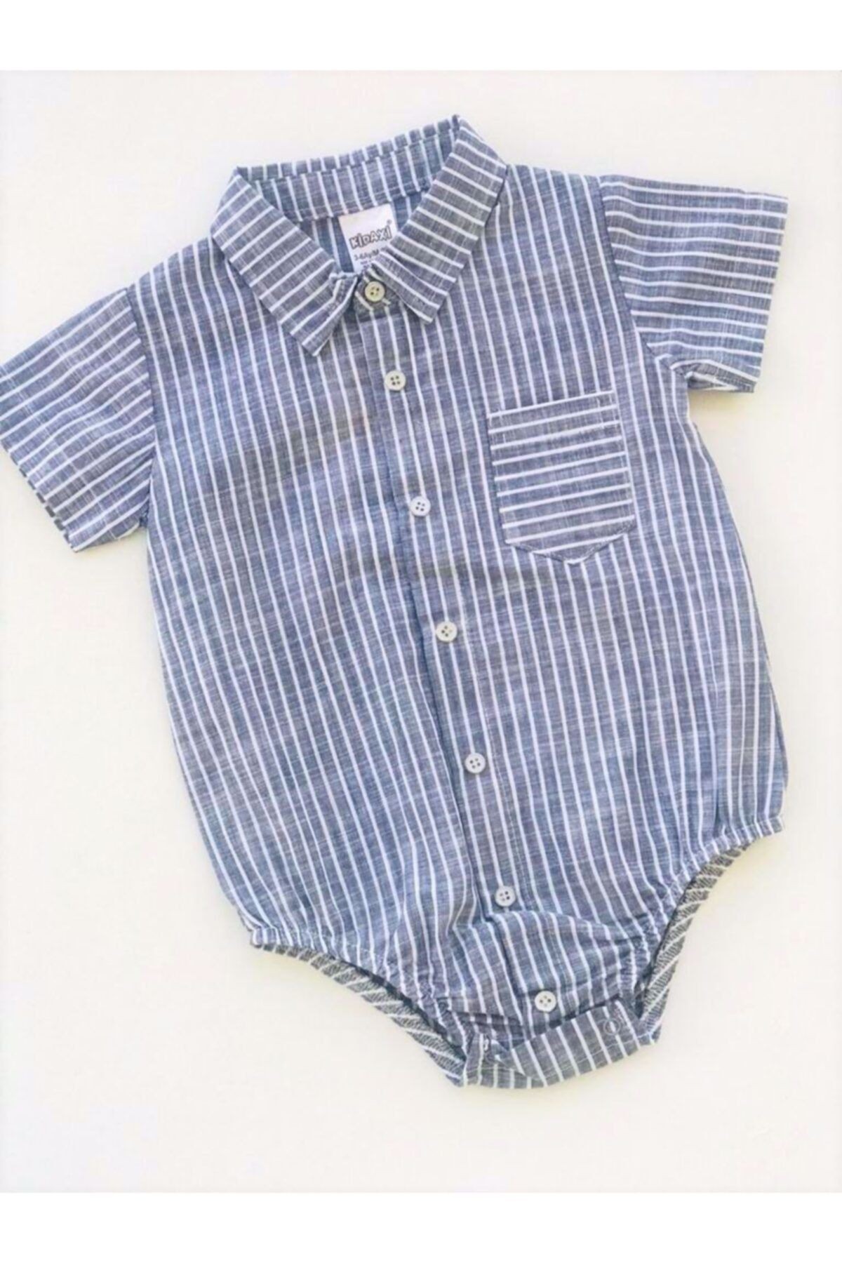 Erkek Bebek Baby Boss Yakalı Çizgili Komple Çıtçıtlı Gömlek