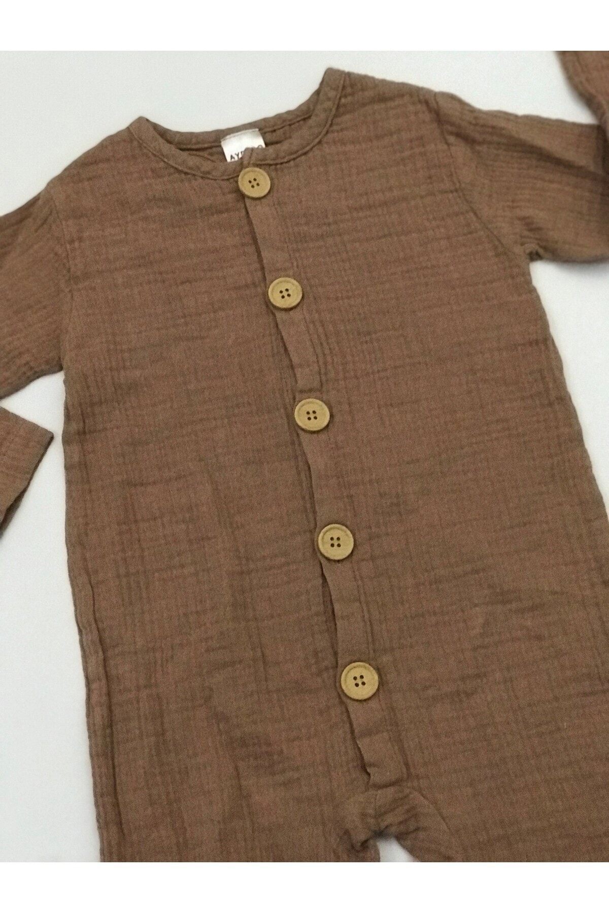 Düğmeli Uzun Kollu Organic Muslin Tulum