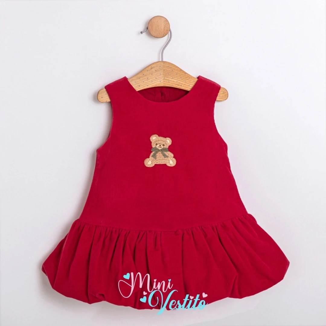 Sally Ayıcık Desenli İçi Gömlekli Tokalı Elbise