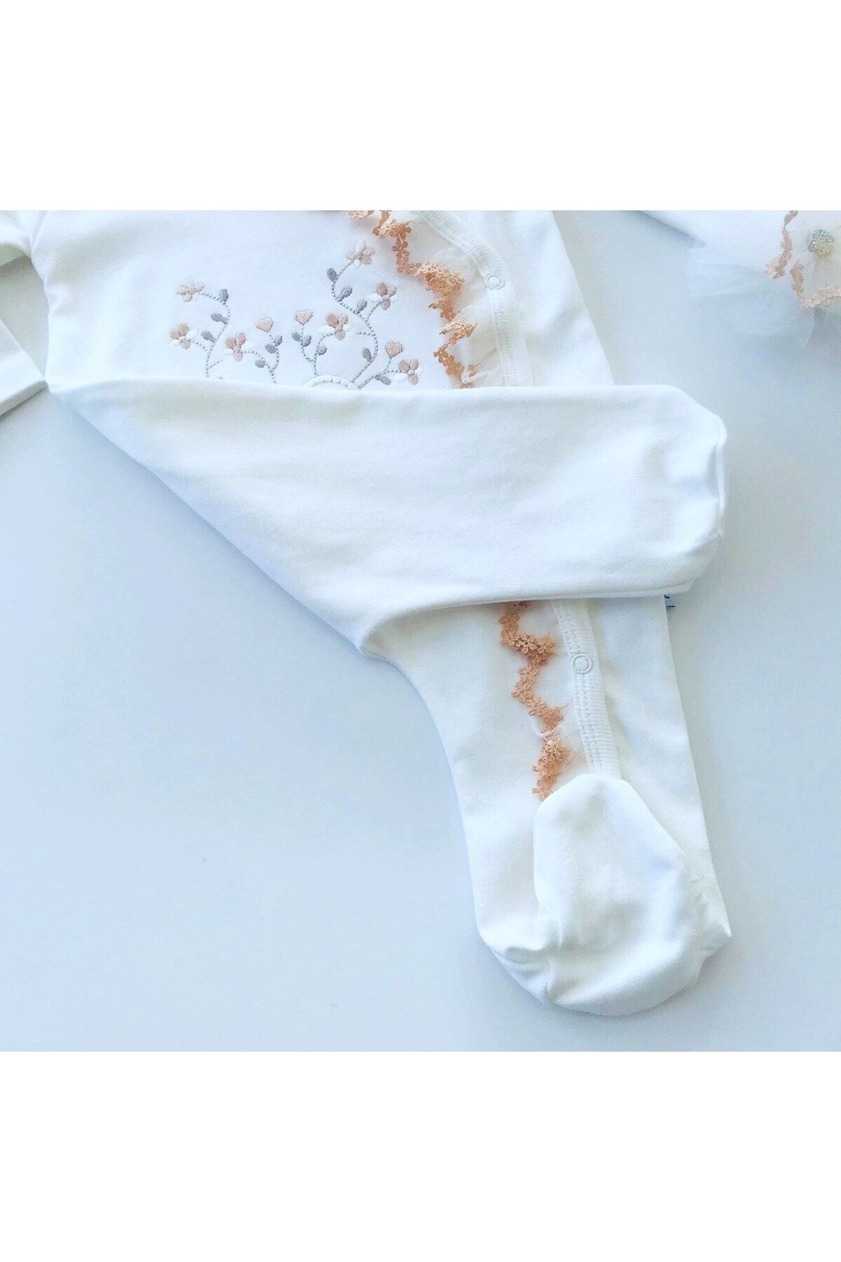 Mg Kids Kalp Nakışlı Dantelli Bandanalı Çıtçıtlı Tulum