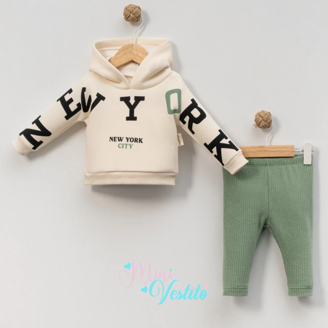 NewYork City Desenli Kapuşonlu İkili Takım 