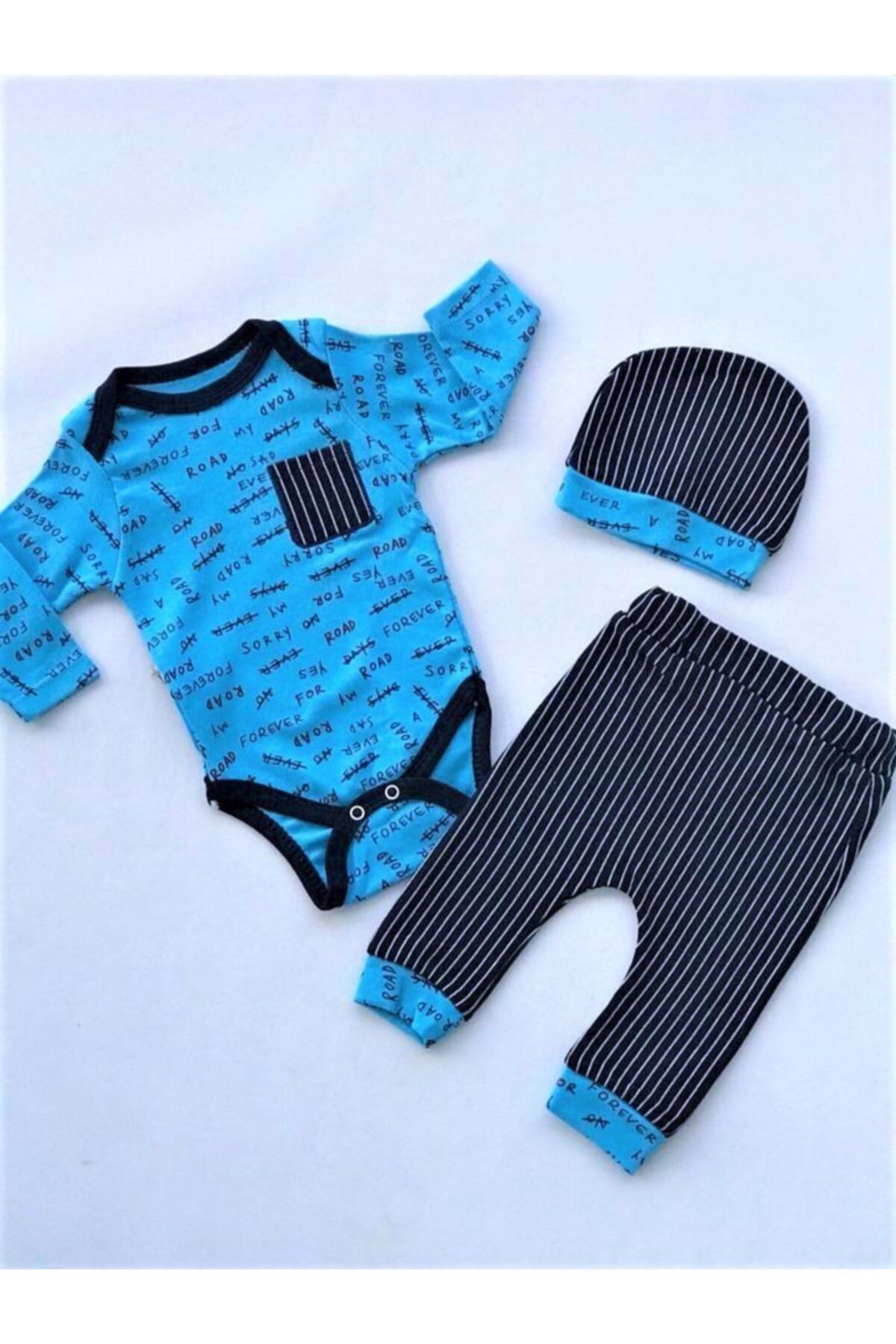 Unisex Bebek Mavi Forever Days Şapkalı 3'lü Set