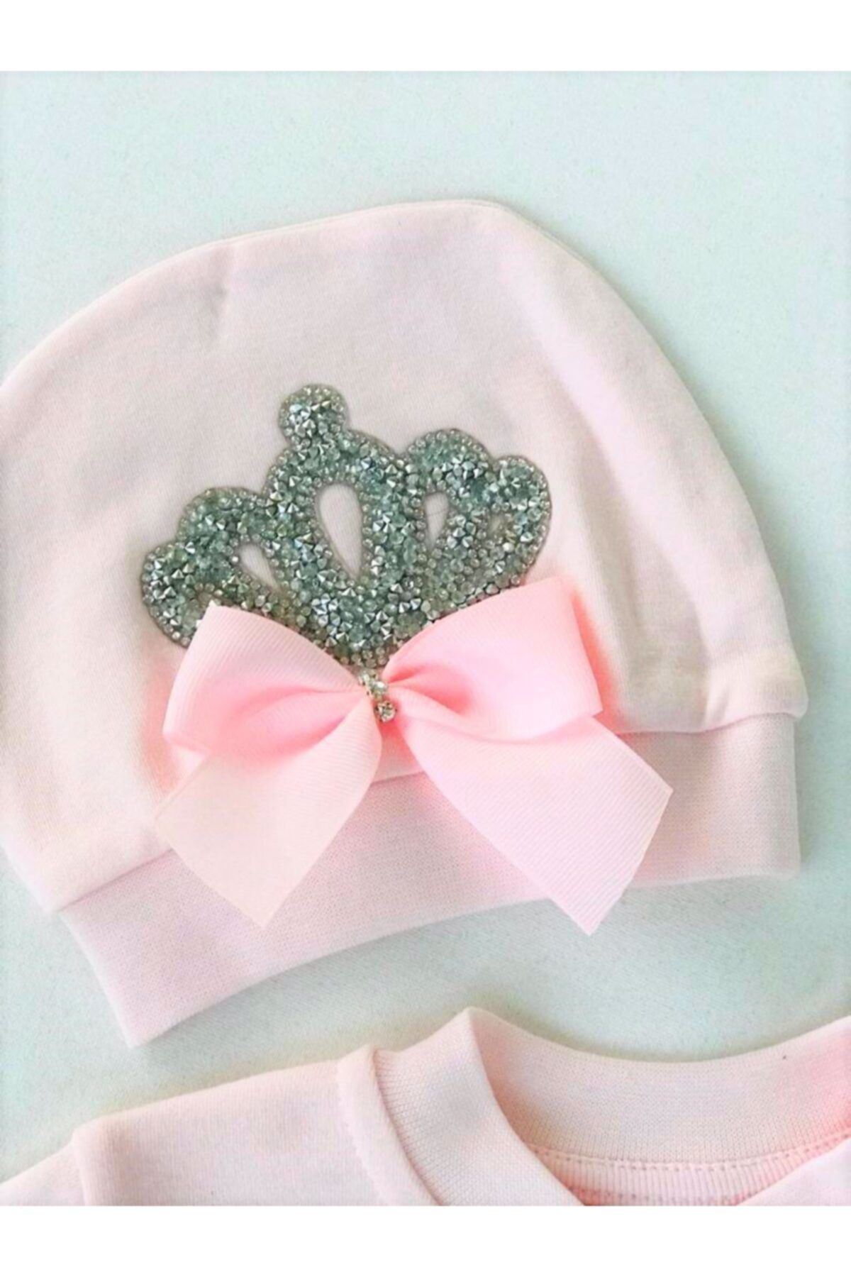 Baby Boss Taşlı Taç Desenli Penye Eldivenli Tulum Pembe